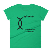 Load image into Gallery viewer, Ujamaa Cooperative Economics BLK SYM Women&#39;s short sleeve t-shirt