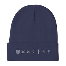Load image into Gallery viewer, Kwanzaa Adinkra Symbols GRY Embroidered Beanie