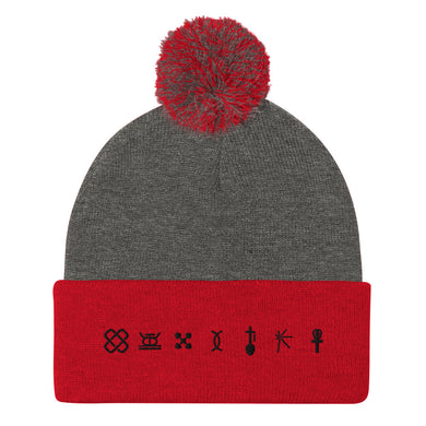 Kwanzaa Adinkra Symbols BLK Pom-Pom Beanie